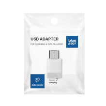 C tipo adapteris į Micro USB, mėlyna žvaigždė, balta C tipo adapteris į Micro USB, mėlyna žvaigždė, balta