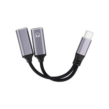 Adaptor AUX 2in1 Type C (male) to Type C (female) / Type C (female) Blue Star black DAC - max 25W charging Adaptor AUX 2in1 Type C (male) to Type C (female) / Type C (female) Blue Star black DAC - max 25W charging