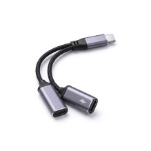 Adaptor AUX 2in1 Type C (male) to Type C (female) / Type C (female) Blue Star black DAC - max 25W charging Adaptor AUX 2in1 Type C (male) to Type C (female) / Type C (female) Blue Star black DAC - max 25W charging