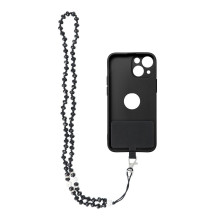 CRYSTAL DIAMOND Phone lanyard, Phone pendant / cord length 74cm (37cm in the loop) / on neck - black
