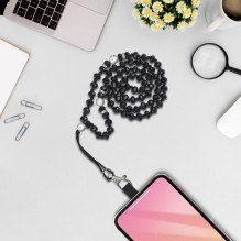 CRYSTAL DIAMOND Phone lanyard, Phone pendant / cord length 74cm (37cm in the loop) / on neck - black