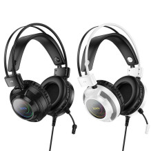 Wire headphones USB A + Jack 3,5 mm Hoco gaming 2 m W110 white