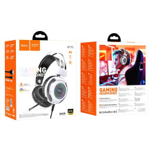 Wire headphones USB A + Jack 3,5 mm Hoco gaming 2 m W110 white
