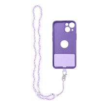 CRYSTAL DIAMOND telefono virvelė, telefono pakabukas / laido ilgis 74 cm (37 cm kilpoje) / ant kaklo - violetinė