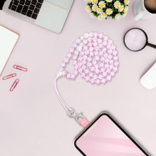 CRYSTAL DIAMOND Phone lanyard, Phone pendant / cord length 74cm (37cm in the loop) / on neck - lite pink