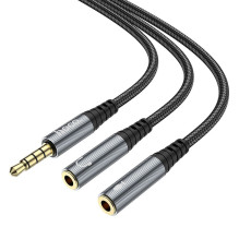 Kabelis AUX 2in1 Jack 3,5 mm (vyriškas) - 2 x Jack 3,5 mm (lizdas) Hoco 0,25 m UPA21 metalo pilkas
