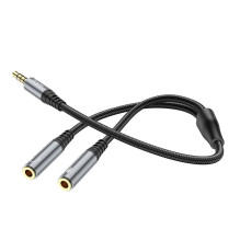 Kabelis AUX 2in1 Jack 3,5 mm (vyriškas) - 2 x Jack 3,5 mm (lizdas) Hoco 0,25 m UPA21 metalo pilkas