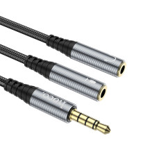 Cable AUX 2in1 Jack 3,5 mm (male) to 2 x Jack 3,5 mm (female) Hoco 0,25 m UPA21 metal gray
