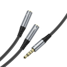 Kabelis AUX 2in1 Jack 3,5 mm (vyriškas) - 2 x Jack 3,5 mm (lizdas) Hoco 0,25 m UPA21 metalo pilkas