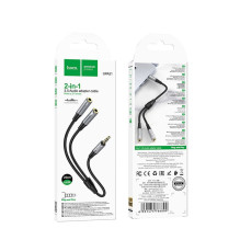 Kabelis AUX 2in1 Jack 3,5 mm (vyriškas) - 2 x Jack 3,5 mm (lizdas) Hoco 0,25 m UPA21 metalo pilkas