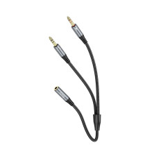 Kabelis AUX 2in1 Jack 3,5 mm (lizdas) į 2 x Jack 3,5 mm (vyras) Hoco 0,25 m UPA21 metalo pilkas
