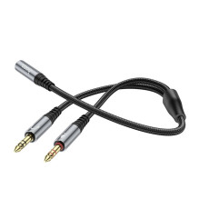 Kabelis AUX 2in1 Jack 3,5 mm (lizdas) į 2 x Jack 3,5 mm (vyras) Hoco 0,25 m UPA21 metalo pilkas