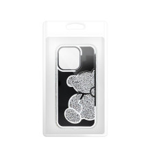 iPhone 15 dėklas, meškiukas, sidabrinis iPhone 15 dėklas, meškiukas, sidabrinis