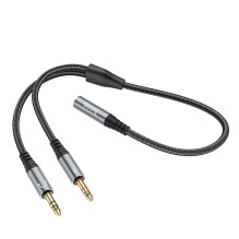 Cable AUX 2in1 Jack 3,5 mm (female) to 2 x Jack 3,5 mm (male) Hoco 0,25 m UPA21 metal gray