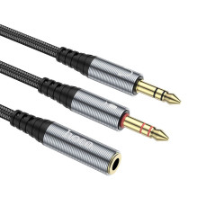 Cable AUX 2in1 Jack 3,5 mm (female) to 2 x Jack 3,5 mm (male) Hoco 0,25 m UPA21 metal gray