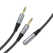 Kabelis AUX 2in1 Jack 3,5 mm (lizdas) į 2 x Jack 3,5 mm (vyras) Hoco 0,25 m UPA21 metalo pilkas