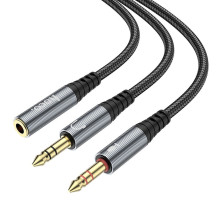 Kabelis AUX 2in1 Jack 3,5 mm (lizdas) į 2 x Jack 3,5 mm (vyras) Hoco 0,25 m UPA21 metalo pilkas