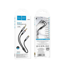 Kabelis AUX 2in1 Jack 3,5 mm (lizdas) į 2 x Jack 3,5 mm (vyras) Hoco 0,25 m UPA21 metalo pilkas