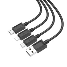 Cable 3in1 USB A to Lightning / Micro USB / USB C Hoco 2A X74 1 m black