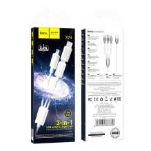 Cable 3in1 USB A to Lightning / Micro USB / USB C Hoco 2A 1 m X74 white