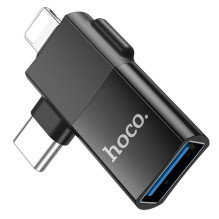 Adapter OTG 2in1 USB C / Lightning to USB A Hoco UA17 black