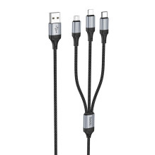 Laidas 3in1 USB A į Lightning / Micro USB / USB C Hoco 2,4A 1 m X102 juodas