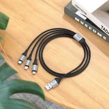 Cable 3in1 USB A to Lightning / Micro USB / USB C Hoco 2,4A 1 m X102 black