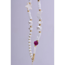 SHELLS Phone lanyard, Phone pendant / cord length 44cm (22cm in the loop) / on hand - white and purple SHELLS Phone lanyard, Phone pendant / cord length 44cm (22cm in the loop) / on hand - white and purple
