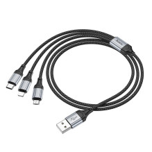 Laidas 3in1 USB A į Lightning / Micro USB / USB C Hoco 2,4A 1 m X102 juodas