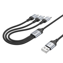 Laidas 3in1 USB A į Lightning / Micro USB / USB C Hoco 2,4A 1 m X102 juodas