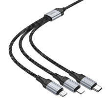 Laidas 3in1 USB A į Lightning / Micro USB / USB C Hoco 2,4A 1 m X102 juodas