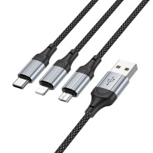 Laidas 3in1 USB A į Lightning / Micro USB / USB C Hoco 2,4A 1 m X102 juodas