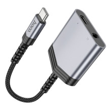 Adapter AUX 2w1 USB C to USB C / Jack 3,5 mm Hoco 27W LS39 metal gray