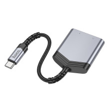 Adapteris AUX 2w1 USB C į USB C / Jack 3,5 mm Hoco 27W LS39 metalo pilkas Adapteris AUX 2w1 USB C į USB C / Jack 3,5 mm Hoco 27W LS39 metalo pilkas
