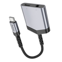 Adapter AUX 2w1 USB C to USB C / Jack 3,5 mm Hoco 27W LS39 metal gray