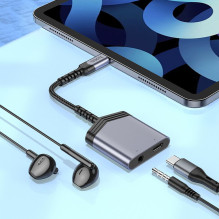 Adapter AUX 2w1 USB C to USB C / Jack 3,5 mm Hoco 27W LS39 metal gray