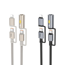 Laidas „viskas viename“ USB C / „Lightning“ į USB C / cigarečių žiebtuvėlio jungtį Hoco PD 3A 60W 1,2 m U138 juodas