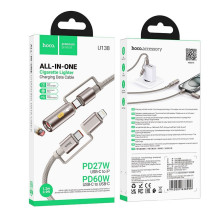 Laidas „viskas viename“ USB C / „Lightning“ į USB C / cigarečių žiebtuvėlio jungtį Hoco PD 3A 60W 1,2 m U138 juodas