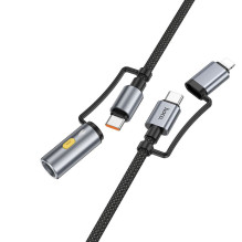 Laidas „viskas viename“ USB C / „Lightning“ į USB C / cigarečių žiebtuvėlio jungtį Hoco PD 3A 60W 1,2 m U138 pilkas