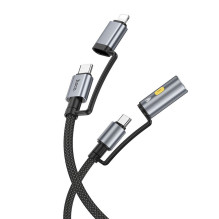 Laidas „viskas viename“ USB C / „Lightning“ į USB C / cigarečių žiebtuvėlio jungtį Hoco PD 3A 60W 1,2 m U138 pilkas