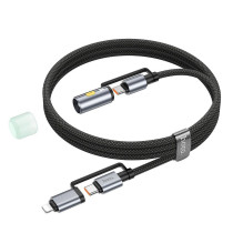 Cable All-in-one USB C / Lightning to USB C / LED Light Hoco PD 3A 60W 1,2 m U138 black