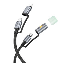 Laidas „viskas viename“ USB C / Lightning į USB C / LED šviesą Hoco PD 3A 60W 1,2 m U138 juodas