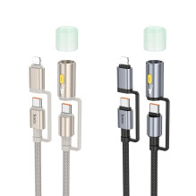 Laidas „viskas viename“ USB C / Lightning į USB C / LED šviesą Hoco PD 3A 60W 1,2 m U138 juodas