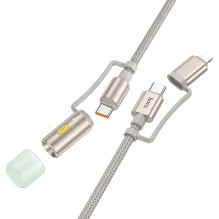 Laidas „viskas viename“ USB C / Lightning į USB C / LED šviesą Hoco PD 3A 60W 1,2 m U138 pilkas