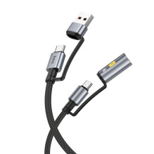 Laidas „viskas viename“ USB A / USB C į USB C / cigarečių žiebtuvėlio jungtis Hoco 3A 60W 1,2 m U138 juodas