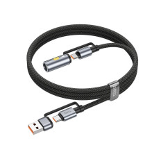 Laidas „viskas viename“ USB A / USB C į USB C / cigarečių žiebtuvėlio jungtis Hoco 3A 60W 1,2 m U138 juodas