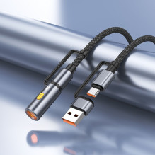 Laidas „viskas viename“ USB A / USB C į USB C / cigarečių žiebtuvėlio jungtis Hoco 3A 60W 1,2 m U138 juodas