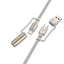 Laidas „viskas viename“ USB A / USB C į USB C / cigarečių žiebtuvėlio jungtis Hoco 3A 60W 1,2 m U138 pilkas