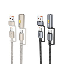 Cable All-in-one USB A / USB C to USB C / Cigarette lighter Hoco 3A 60W 1,2 m U138 grey