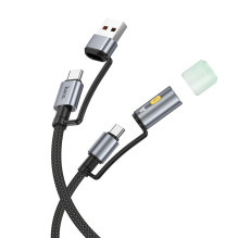 Laidas „viskas viename“ USB A / USB C į USB C / LED šviesą Hoco 3A 60W 1,2 m U138 juodas